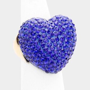 Heart Blue Rhinestone Pave Stretch Ring NWT